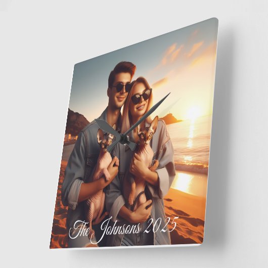 Horloge Carrée Create Your Own Custom Memorable Family Photo (Angle)