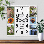 Horloge Carrée Create Your Own Deco 6 Photo Collage<br><div class="desc">Make your own personalized photo collage clock with this easy template. This square clock has black numbers lined up in the middle in a deco-style rectangle and a plain white background that you can "customize" to whatever image or color you'd like. Along the edges, there's room for you to add...</div>