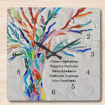 Horloge Carrée Create Your Own Inspirational/Quota motivationnel<br><div class="desc">Cette serrure murale décorative est ornée d'un arbre en mosaïque aux couleurs de l'arc-en-ciel et d'une citation inspirante. Le texte est personnalisable pour que vous puissiez remplacer le devis. Utilisez l'outil de conception pour modifier la taille, le style ou la couleur du texte. Vous ne trouverez pas cette image exacte...</div>