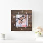 Horloge Carrée Create Your Own Photo Brown Wood (Maison)