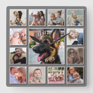 Horloge Carrée Create Your Own Photo Collage Gray