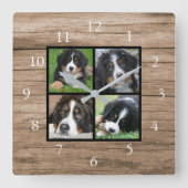 Horloge Carrée Create your own rustic wood family photo collage (Recto)
