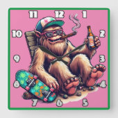Horloge Carrée Créature détendue profitant d'une fête sur un skat (Recto)