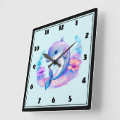 Horloge Carrée Créature marine dauphin mignon (Angle)