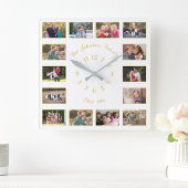 Horloge Carrée Créer personnalisé White Faux Gold Family Photo Co
