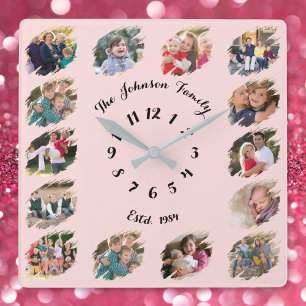 Horloge Carrée Créer un collage de photos de famille personnalisé