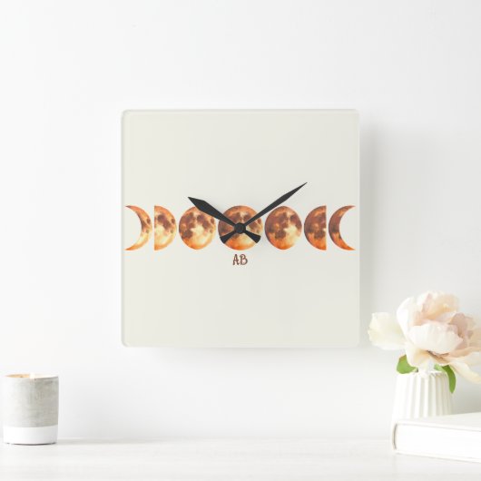 Horloge Carrée Créez Vos Propres Phases De Lune Orange Mystique (Maison)