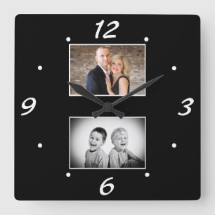 Horloge Carrée Créez votre élégant collage photo Black White 2