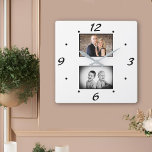 Horloge Carrée Créez votre élégant collage photo simple<br><div class="desc">Créez votre Elegant Simple Photo Collage Mur Horloge. Personnalisez avec deux de vos photos préférées et faites votre propre horloge murale personnelle pour votre maison.</div>