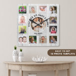 Horloge Carrée Créez votre propre 13 photo Collage Citation Bois<br><div class="desc">Créez votre propre horloge murale collage photo avec 13 de vos photos préférées. L'horloge à cadre photo vous aide à chérir vos moments spéciaux et fait également un cadeau réfléchi pour les parents, grands-parents et amis. L'horloge familiale personnalisée en fait un cadeau parfait pour toutes les occasions. Personnalisez avec le...</div>
