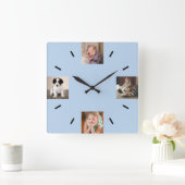 Horloge Carrée Créez votre propre 4 photo moderne bleu clair (Maison)