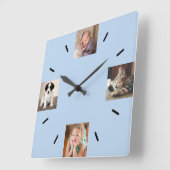 Horloge Carrée Créez votre propre 4 photo moderne bleu clair (Angle)