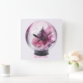 Horloge Carrée Créez votre propre boule de cristal rose (Maison)
