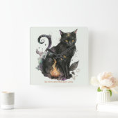 Horloge Carrée Créez votre propre chat noir magique (Maison)