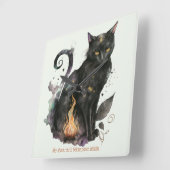 Horloge Carrée Créez votre propre chat noir magique (Angle)