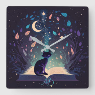 Horloge Carrée Créez votre propre chat noir mystique