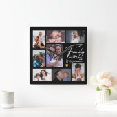 Horloge Carrée Créez votre propre citation de famille Collage de (Maison)