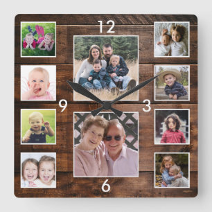 Horloge Carrée Créez Votre Propre Collage De 10 Photos En Bois Ré