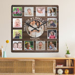 Horloge Carrée Créez Votre Propre Collage De 13 Photo Rustique Bo<br><div class="desc">Créez votre propre horloge murale collage photo avec 13 de vos photos préférées. L'horloge à cadre photo vous aide à chérir vos moments spéciaux et fait également un cadeau réfléchi pour les parents, grands-parents et amis. L'horloge familiale personnalisée en fait un cadeau parfait pour toutes les occasions. Personnalisez avec le...</div>