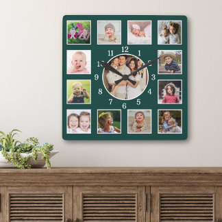 Horloge Carrée Créez Votre Propre Collage Photo 13 Vert Forêt Pro