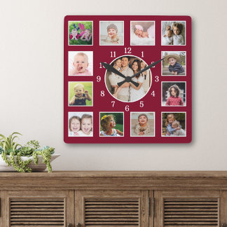 Horloge Carrée Créez Votre Propre Collage Photo de Famille 13 Bor