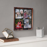 Horloge Carrée Créez votre propre collage photo de famille de Noë<br><div class="desc">Créez votre propre collage photo de famille de Noël,  sur bois rustique,  horloge murale. 
Ajoutez vos propres photos personnelles,  Vous pouvez ajouter 4 photos,  pour personnaliser l'horloge.
Si vous avez besoin d'aide,  veuillez me contacter.</div>