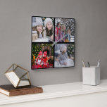 Horloge Carrée Créez votre propre collage photo de famille de Noë<br><div class="desc">Créez votre propre horloge murale de collage photo de famille de Noël. Ajoutez vos propres photos personnelles,  Vous pouvez ajouter 4 photos,  pour personnaliser l'horloge. Si vous avez besoin d'aide,  veuillez me contacter.</div>