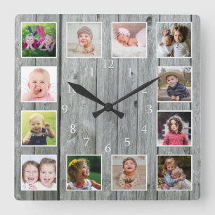 Horloge Carrée Créez votre propre collection de 12 photos Bois g