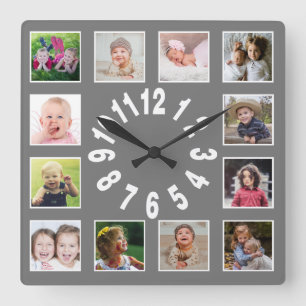 Horloge Carrée Créez votre propre collection de photos de 12 fam