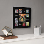 Horloge Carrée Créez votre propre collection de photos de famille<br><div class="desc">Créez votre propre script de collage photo de famille et horloge murale monogrammée Ajoutez vos propres photos personnelles,  texte,  citations,  monogramme pour personnaliser.</div>