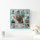 Horloge Carrée Créez votre propre collection de photos Turquoise (Maison)