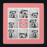 Horloge Carrée Créez votre propre collection Instagram Monogramme<br><div class="desc">Vous pouvez utiliser des photos Instagram pour cette conception. Utilisez 8 photos carrés pour créer un cadeau unique et personnel. Ou vous pouvez garder le chiot hipster et faire un gardien branché. Si vous avez besoin d'ajuster les images,  cliquez sur l'outil personnaliser pour apporter des modifications.</div>