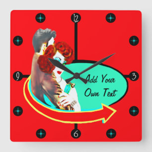 Horloge Carrée Créez votre propre dîner de les années 50 Vinta