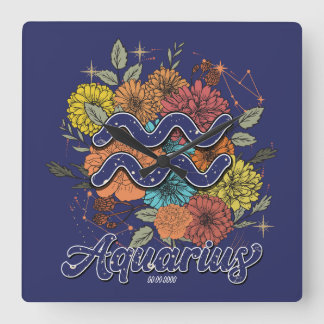 Horloge Carrée Créez votre propre étoile Floral Aquarius Zodiac