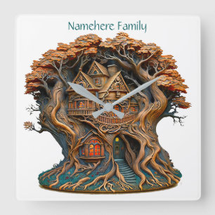Horloge Carrée Créez votre propre maison de fées en 3D Faux Bois