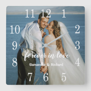 Horloge Carrée Créez votre propre Mariage Anniversaire Texte phot