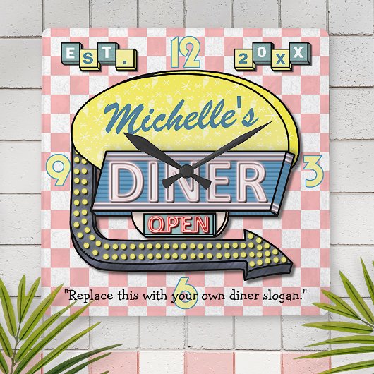 Horloge Carrée Créez votre propre menu Retro 50 personnalisé