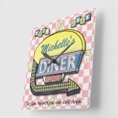 Horloge Carrée Créez votre propre menu Retro 50 personnalisé (Angle)