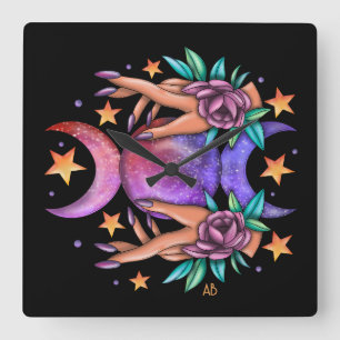 Horloge Carrée Créez votre propre mignonne triple lune déesse et