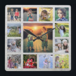 Horloge Carrée Créez votre propre photo de famille collage bois r<br><div class="desc">Créez votre propre collage photo de famille,  bois flotté rustique,  horloge murale Carré. Ajoutez vos plus belles photos et créez une horloge très personnelle et unique.</div>