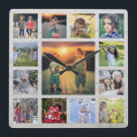 Horloge Carrée Créez votre propre photo de famille collage bois r<br><div class="desc">Créez votre propre collage photo de famille,  bois flotté rustique,  horloge murale Carré. Ajoutez vos plus belles photos et créez une horloge très personnelle et unique.</div>