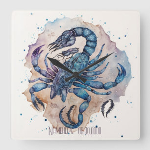 Horloge Carrée Créez votre propre Scorpio Mystique Or & Bleu
