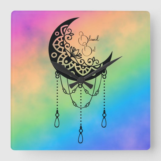 Horloge Carrée Créez votre propre silhouette de lune boho (Recto)