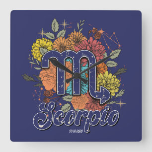 Horloge Carrée Créez votre propre starry Floral Scorpio Zodiac