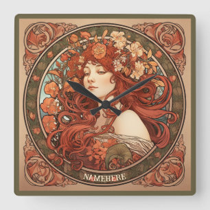 Horloge Carrée Créez votre propre Virgo Zodiac Art Nouveau