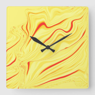 Horloge Carrée Crème mangue, avec corail courbé ou trait rouge