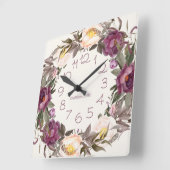 Horloge Carrée Crème violette Nom de la couronne florale Numéros (Angle)