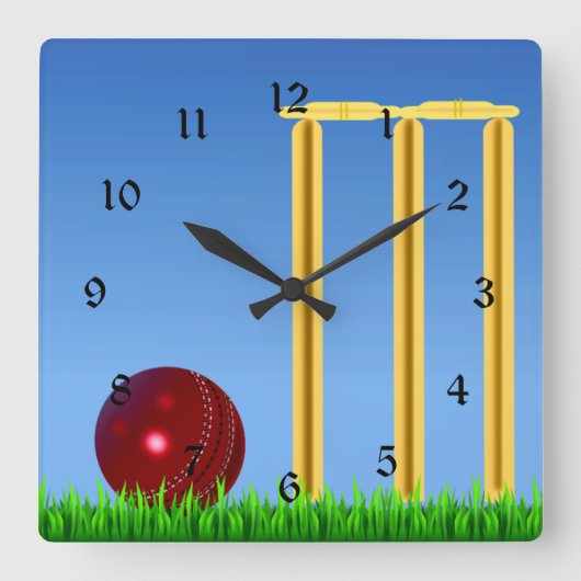 Horloge Carrée Cricket, wicket et ballon (Recto)