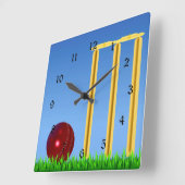 Horloge Carrée Cricket, wicket et ballon (Angle)