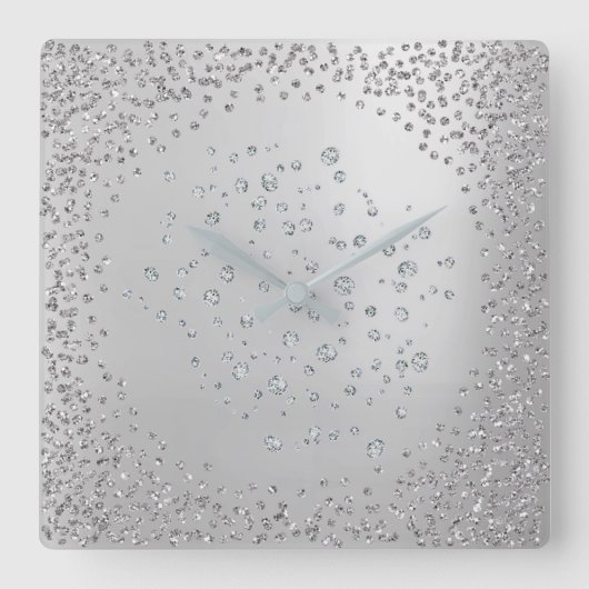 Horloge Carrée Cristal Gris Argent Graphite Diamond Gems (Recto)